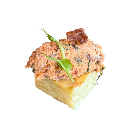 Varmrökt laxröra på potatiskaka